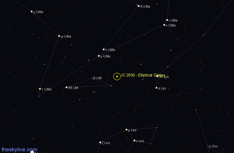 Finder chart IC 2530 - Elliptical Galaxy in Leo Minor star