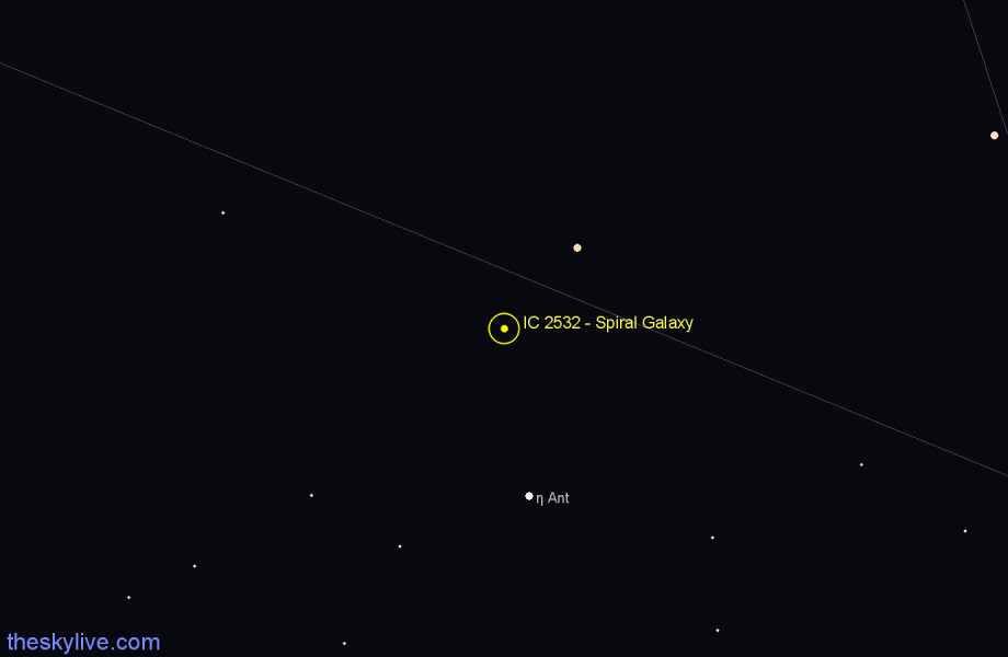 Finder chart IC 2532 - Spiral Galaxy in Antlia star