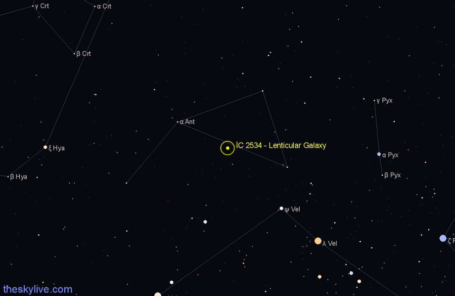Finder chart IC 2534 - Lenticular Galaxy in Antlia star