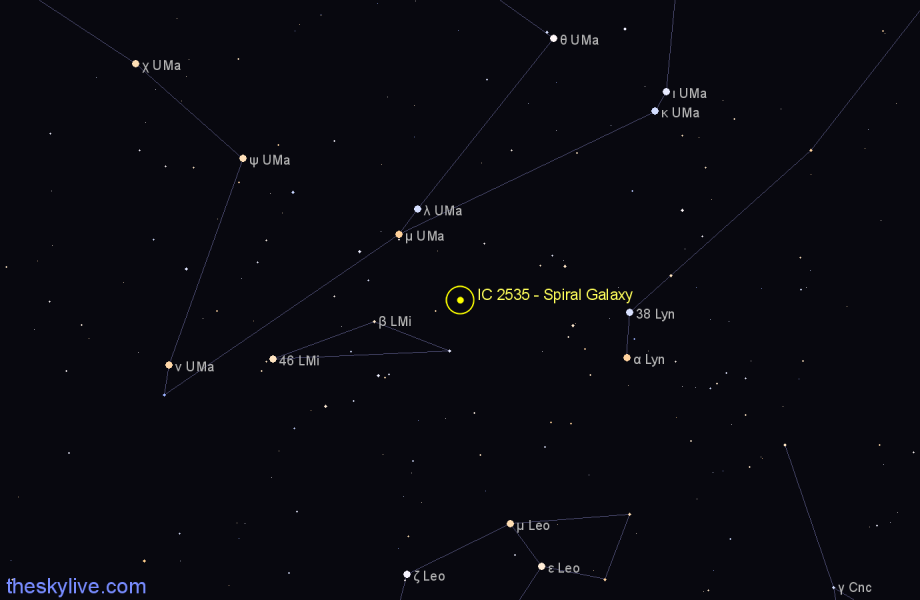 Finder chart IC 2535 - Spiral Galaxy in Leo Minor star