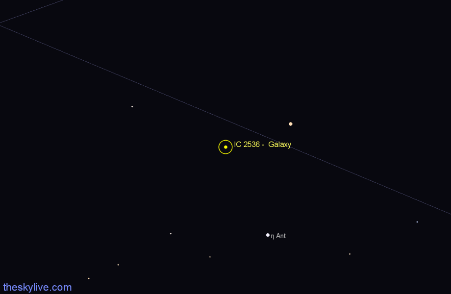 Finder chart IC 2536 -  Galaxy in Antlia star