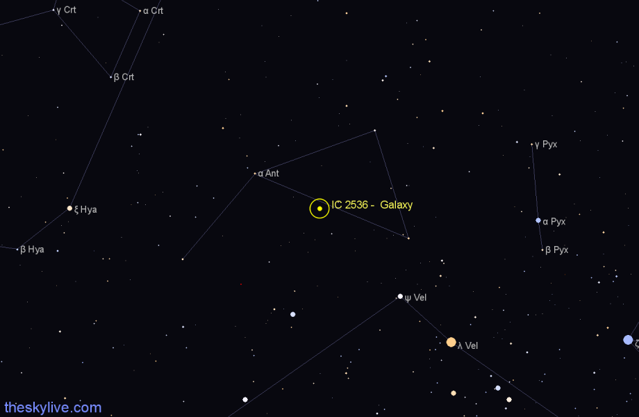 Finder chart IC 2536 -  Galaxy in Antlia star