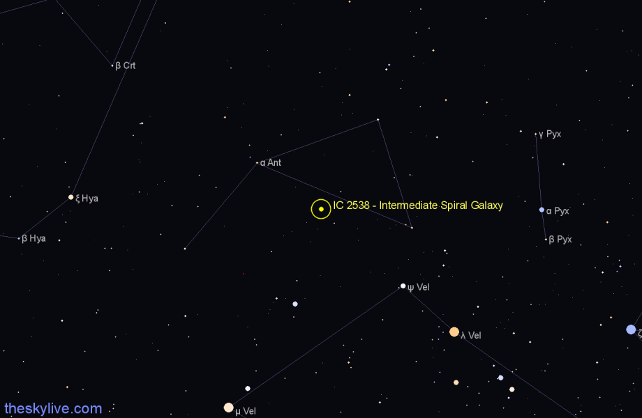 Finder chart IC 2538 - Intermediate Spiral Galaxy in Antlia star
