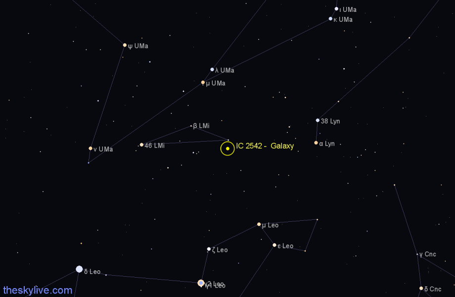 Finder chart IC 2542 -  Galaxy in Leo Minor star