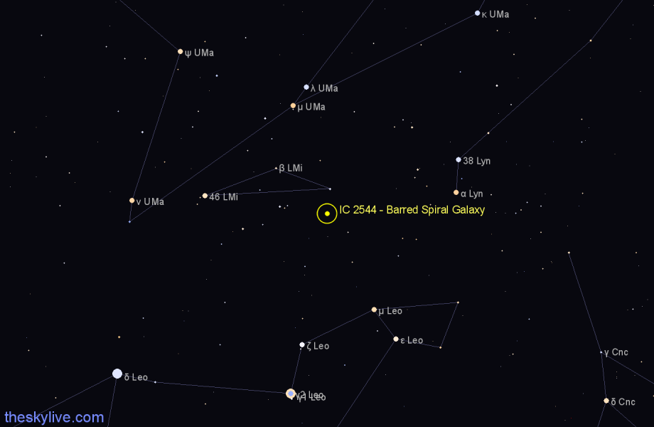 Finder chart IC 2544 - Barred Spiral Galaxy in Leo Minor star
