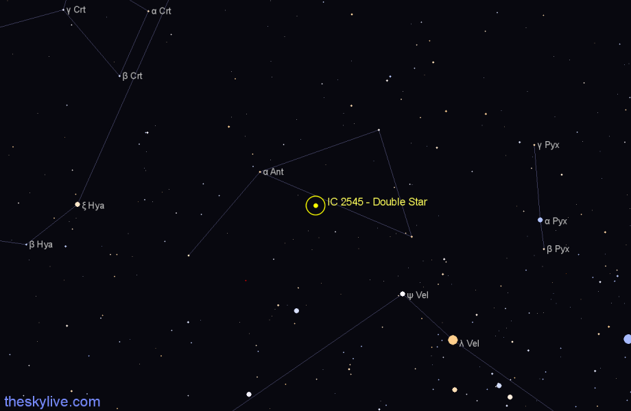 Finder chart IC 2545 - Double Star in Antlia star