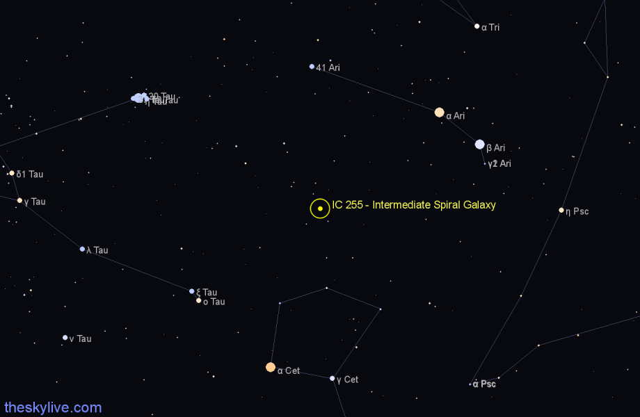Finder chart IC 255 - Intermediate Spiral Galaxy in Aries star