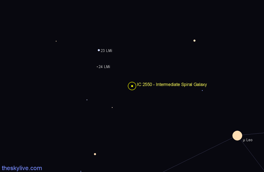Finder chart IC 2550 - Intermediate Spiral Galaxy in Leo star