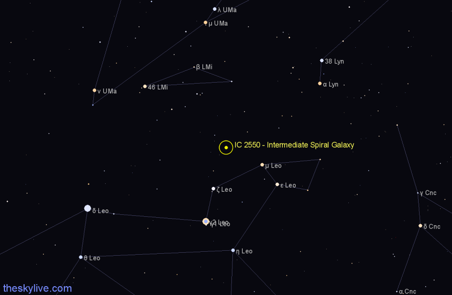 Finder chart IC 2550 - Intermediate Spiral Galaxy in Leo star