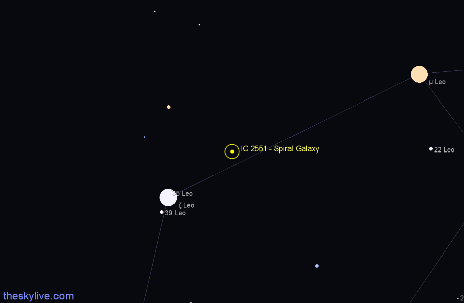 Finder chart IC 2551 - Spiral Galaxy in Leo star