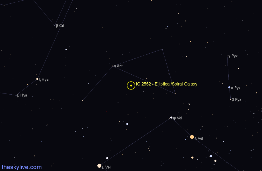 Finder chart IC 2552 - Elliptical/Spiral Galaxy in Antlia star