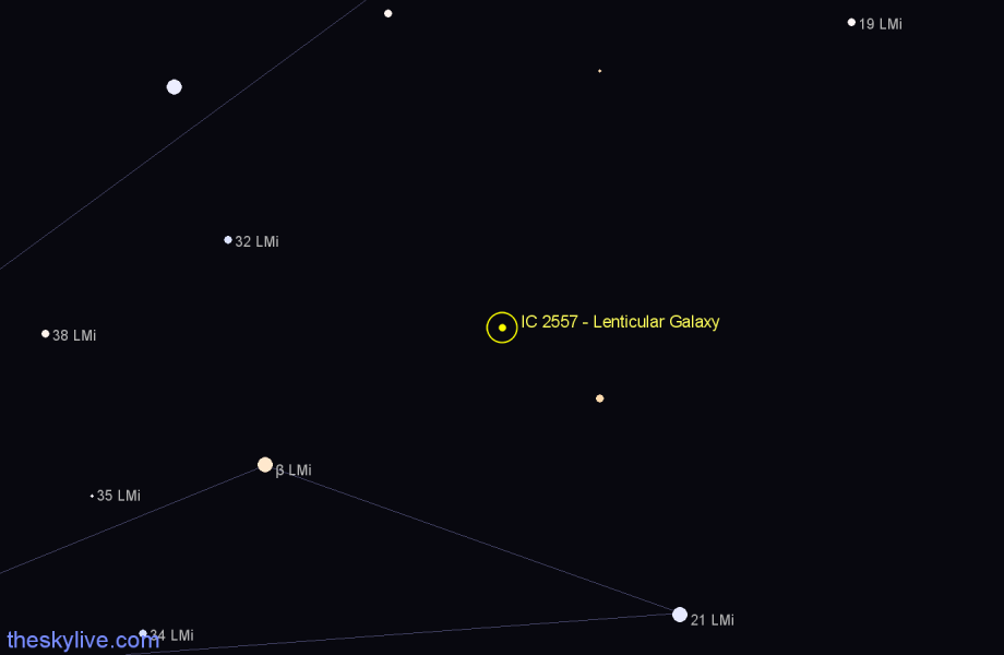 Finder chart IC 2557 - Lenticular Galaxy in Leo Minor star