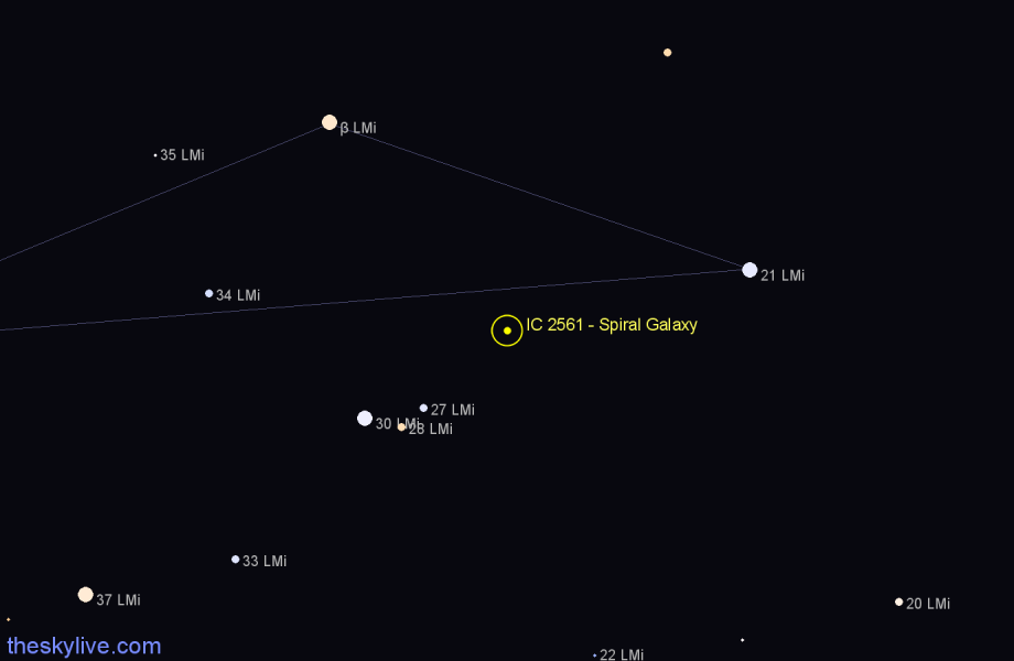Finder chart IC 2561 - Spiral Galaxy in Leo Minor star