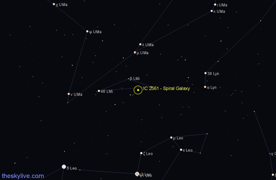 Finder chart IC 2561 - Spiral Galaxy in Leo Minor star
