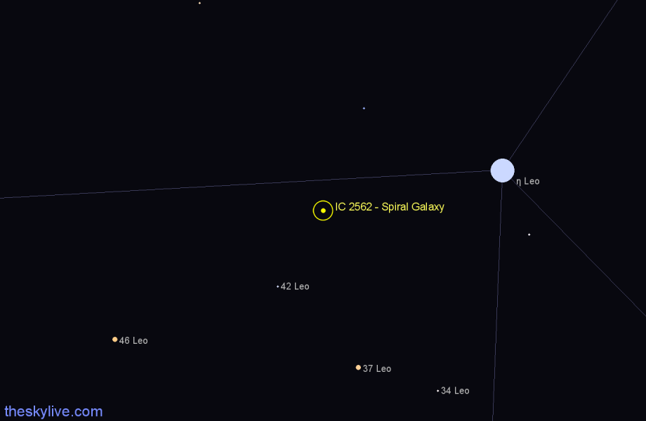 Finder chart IC 2562 - Spiral Galaxy in Leo star