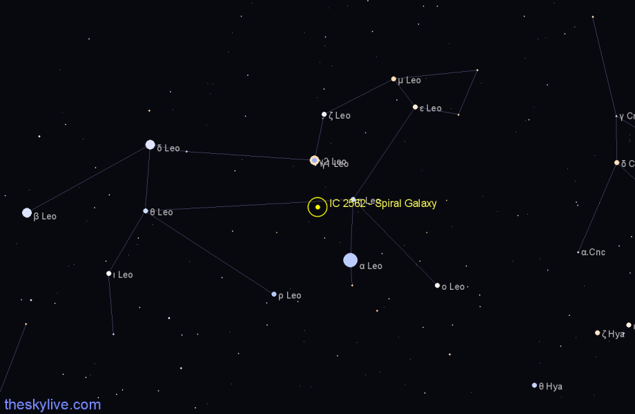 Finder chart IC 2562 - Spiral Galaxy in Leo star