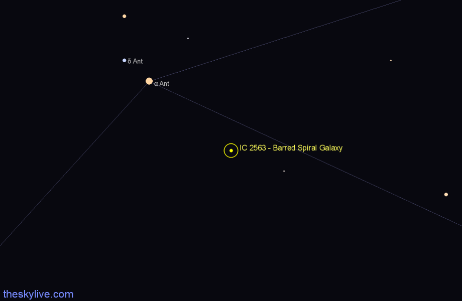 Finder chart IC 2563 - Barred Spiral Galaxy in Antlia star