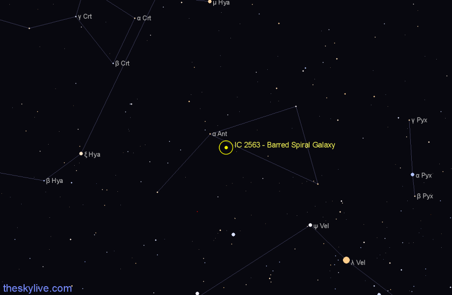 Finder chart IC 2563 - Barred Spiral Galaxy in Antlia star