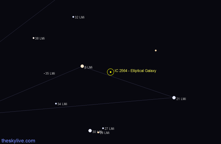 Finder chart IC 2564 - Elliptical Galaxy in Leo Minor star