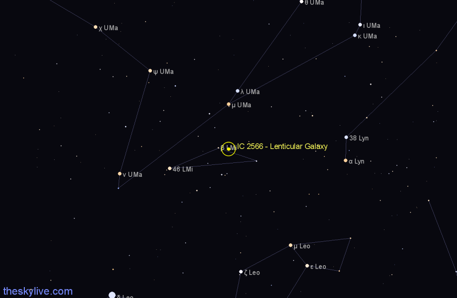 Finder chart IC 2566 - Lenticular Galaxy in Leo Minor star