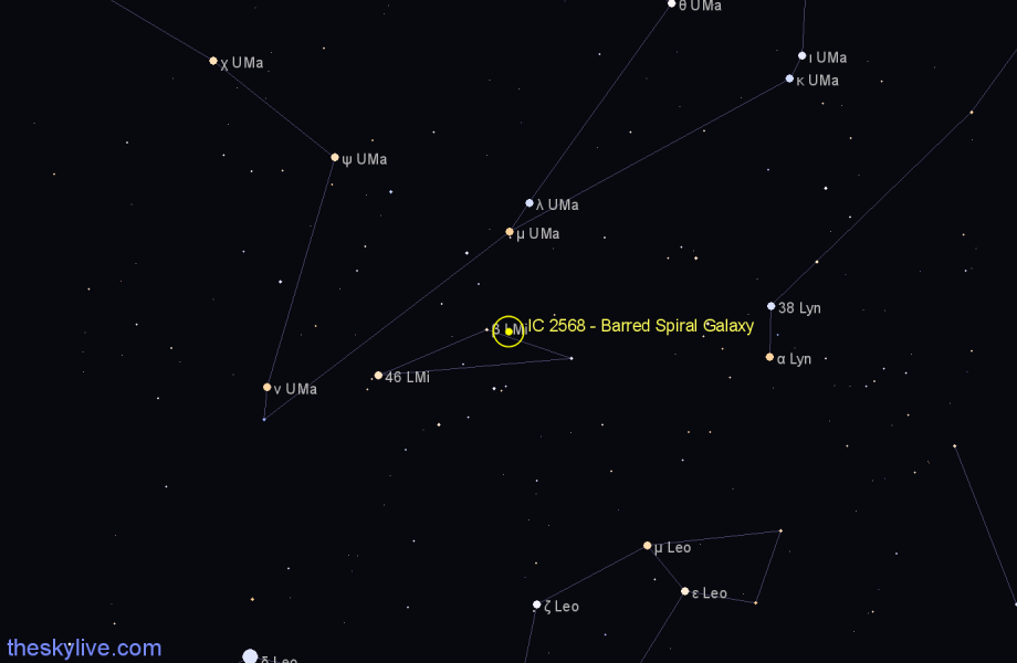 Finder chart IC 2568 - Barred Spiral Galaxy in Leo Minor star