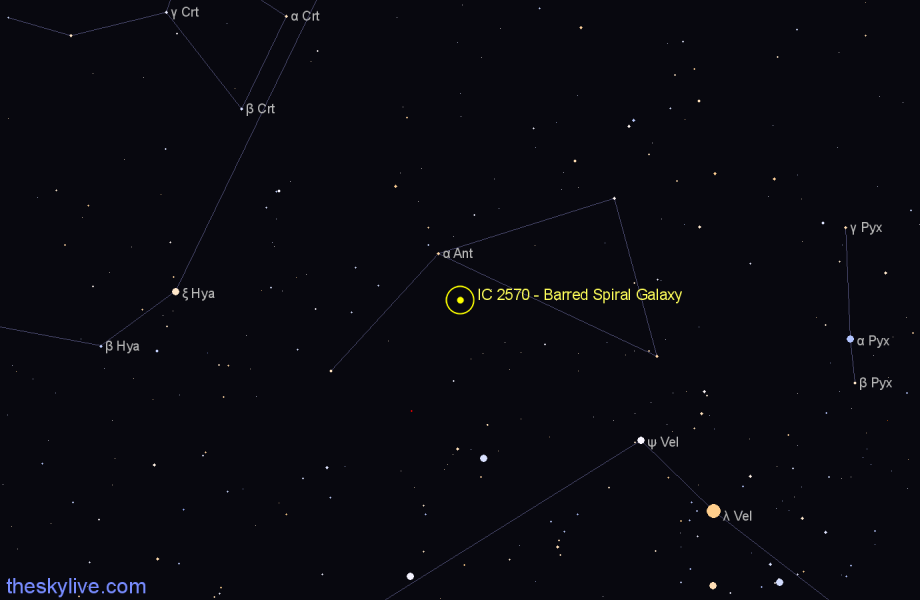 Finder chart IC 2570 - Barred Spiral Galaxy in Antlia star