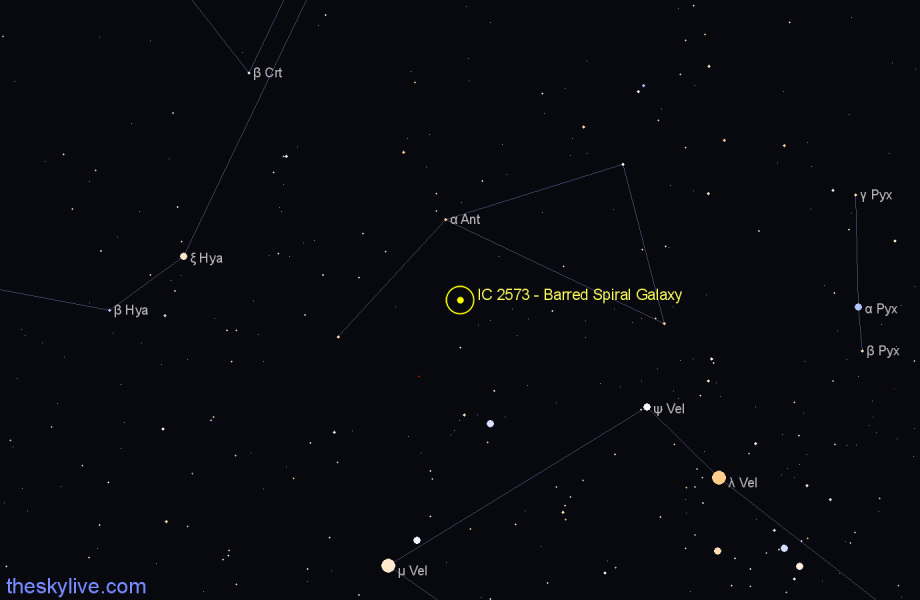 Finder chart IC 2573 - Barred Spiral Galaxy in Antlia star