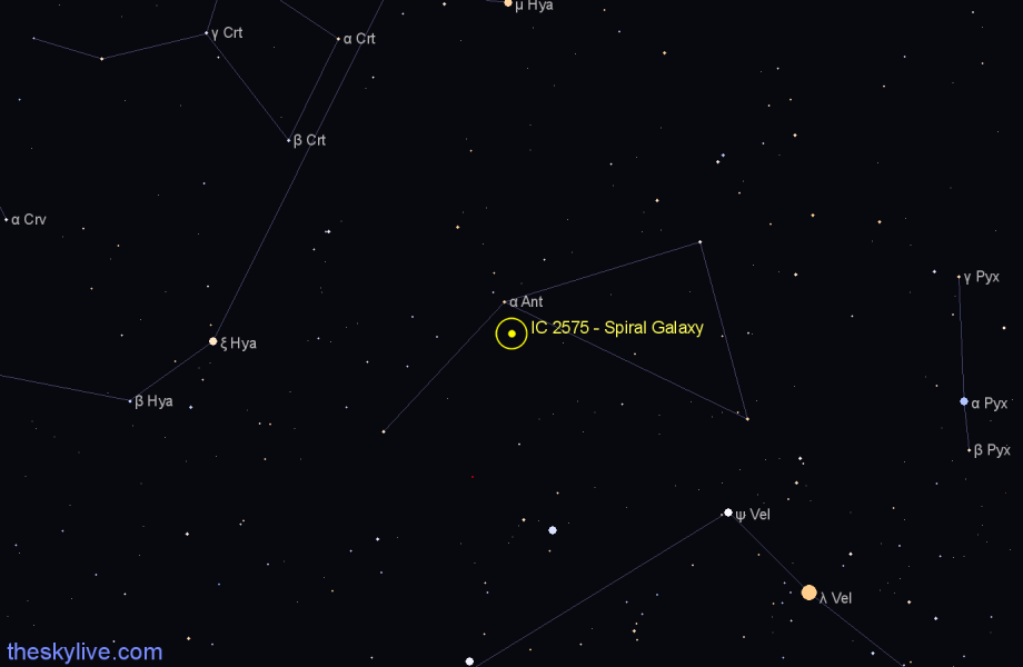 Finder chart IC 2575 - Spiral Galaxy in Antlia star