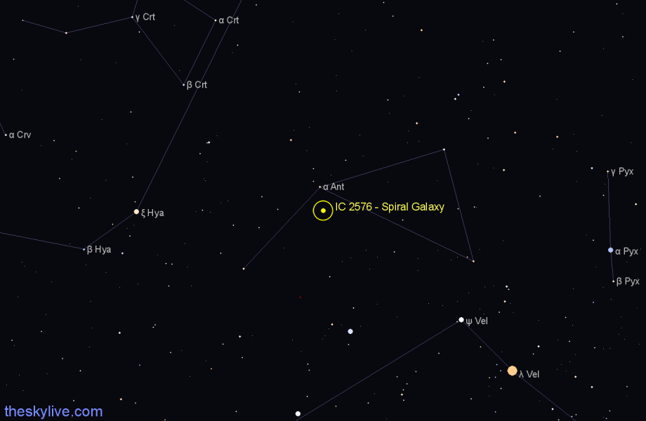 Finder chart IC 2576 - Spiral Galaxy in Antlia star