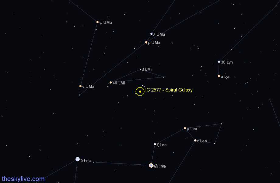 Finder chart IC 2577 - Spiral Galaxy in Leo Minor star