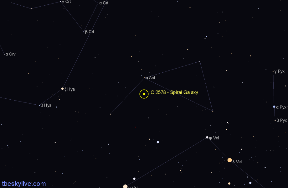 Finder chart IC 2578 - Spiral Galaxy in Antlia star