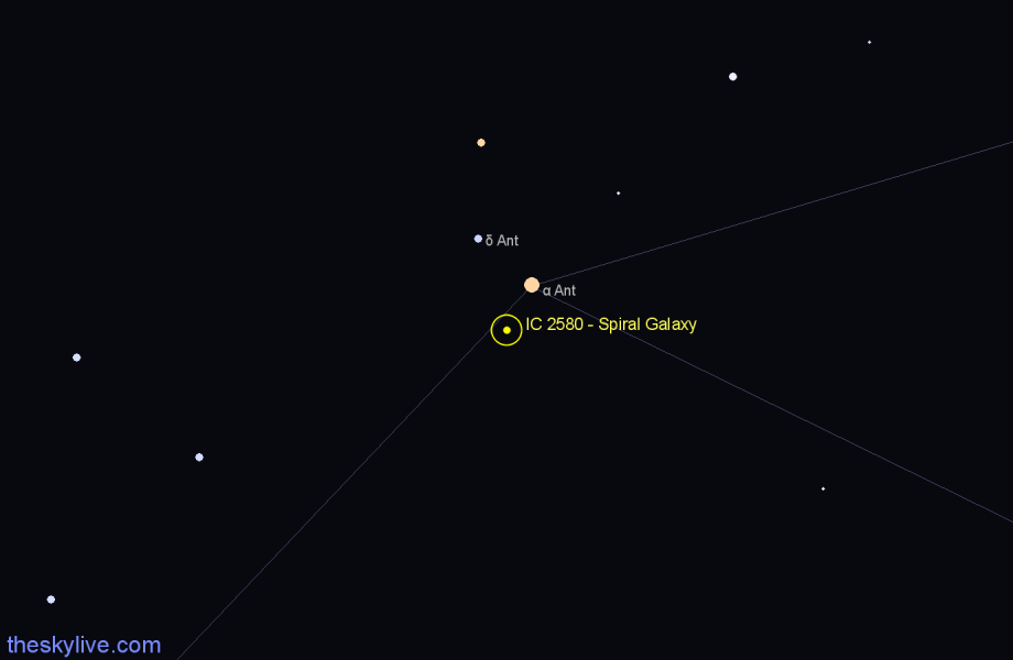 Finder chart IC 2580 - Spiral Galaxy in Antlia star