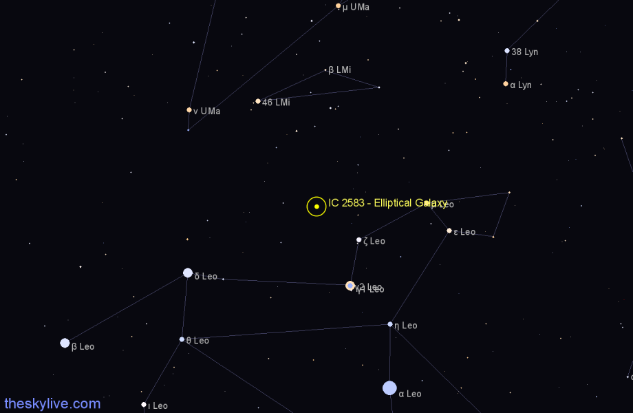 Finder chart IC 2583 - Elliptical Galaxy in Leo star