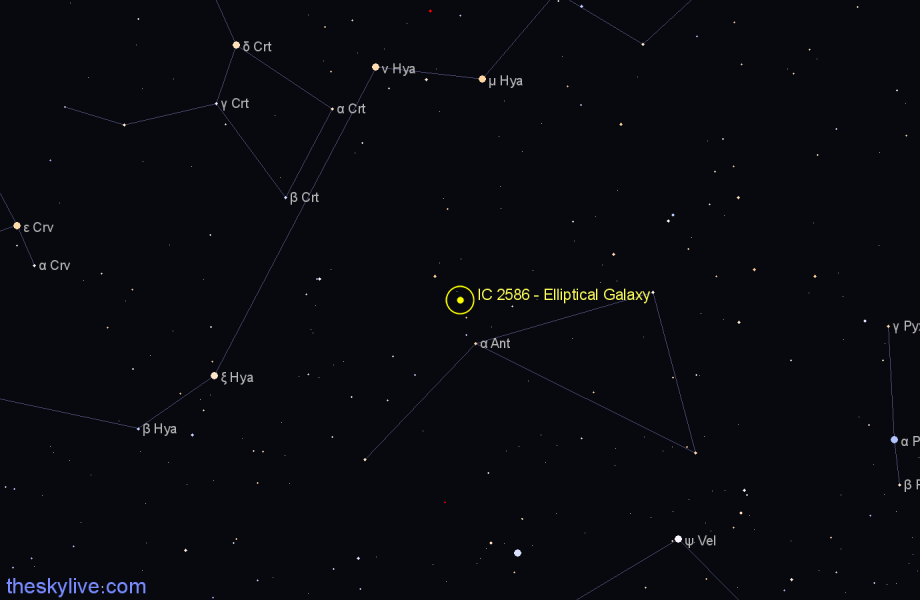 Finder chart IC 2586 - Elliptical Galaxy in Hydra star