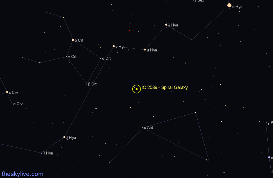 Finder chart IC 2589 - Spiral Galaxy in Hydra star