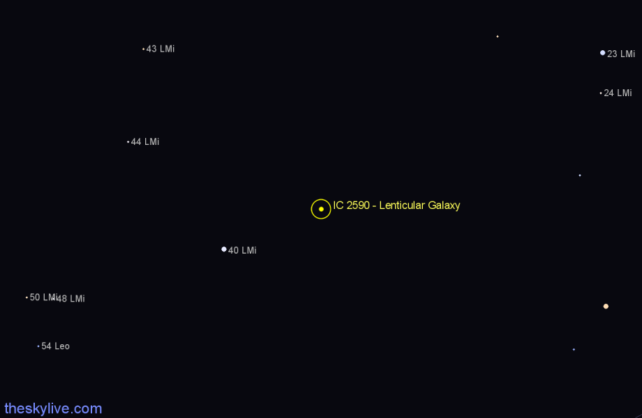 Finder chart IC 2590 - Lenticular Galaxy in Leo Minor star
