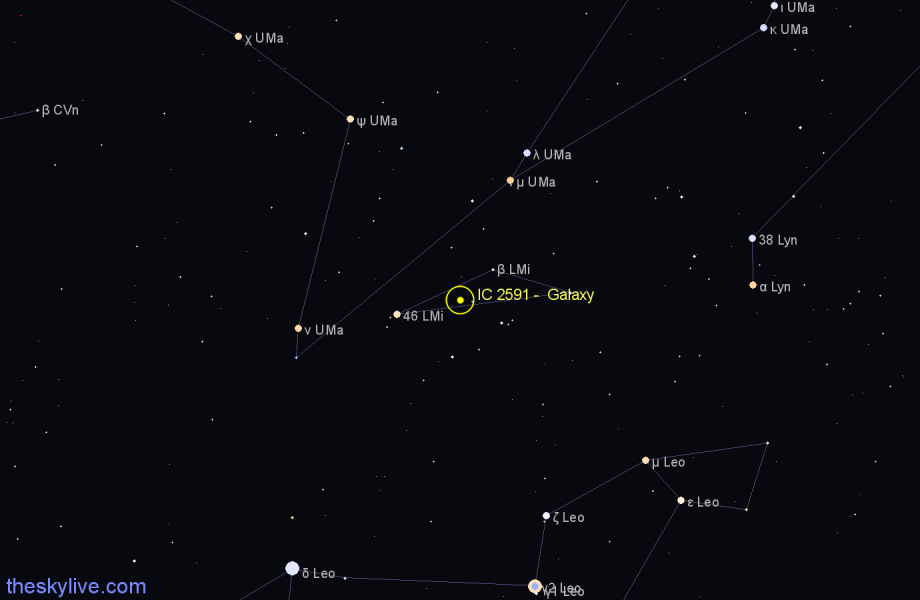 Finder chart IC 2591 -  Galaxy in Leo Minor star