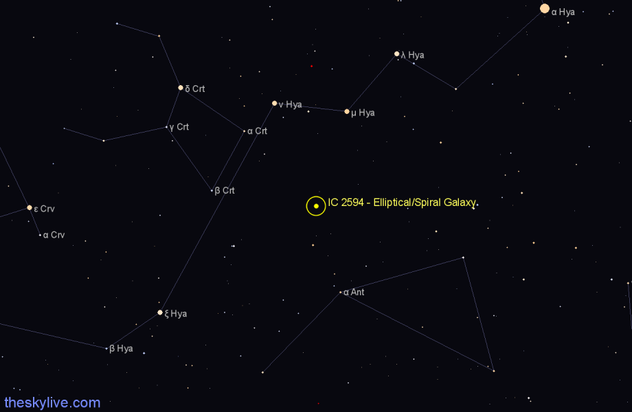 Finder chart IC 2594 - Elliptical/Spiral Galaxy in Hydra star