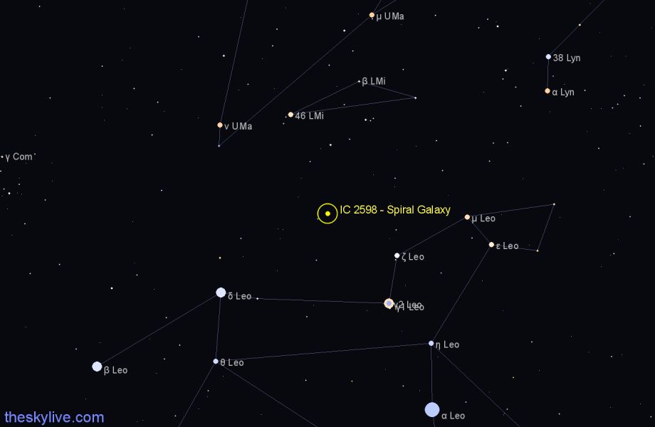 Finder chart IC 2598 - Spiral Galaxy in Leo Minor star