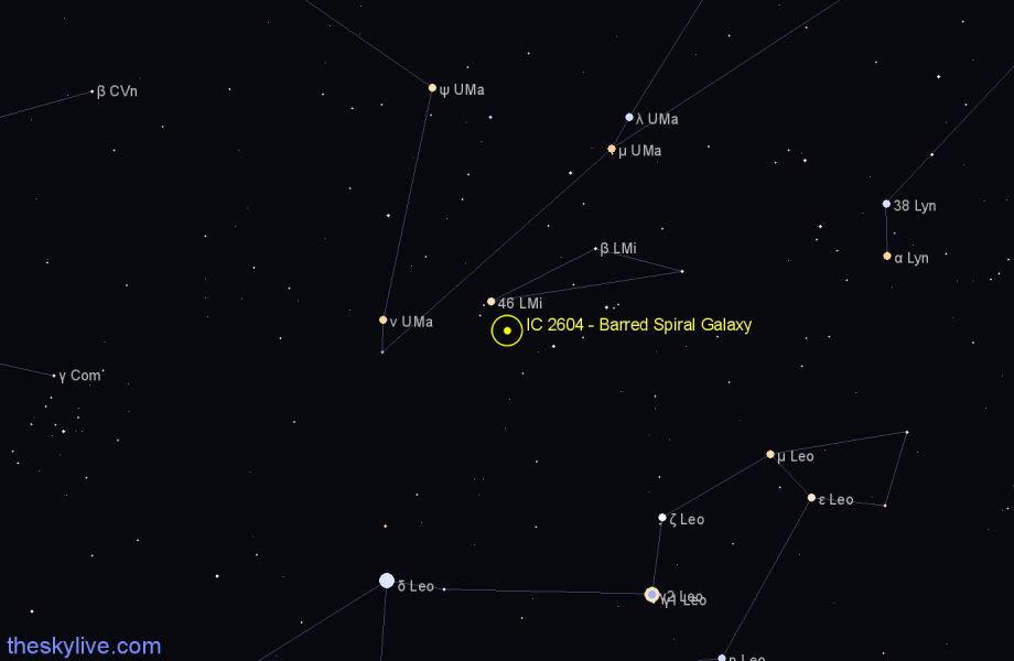 Finder chart IC 2604 - Barred Spiral Galaxy in Leo Minor star