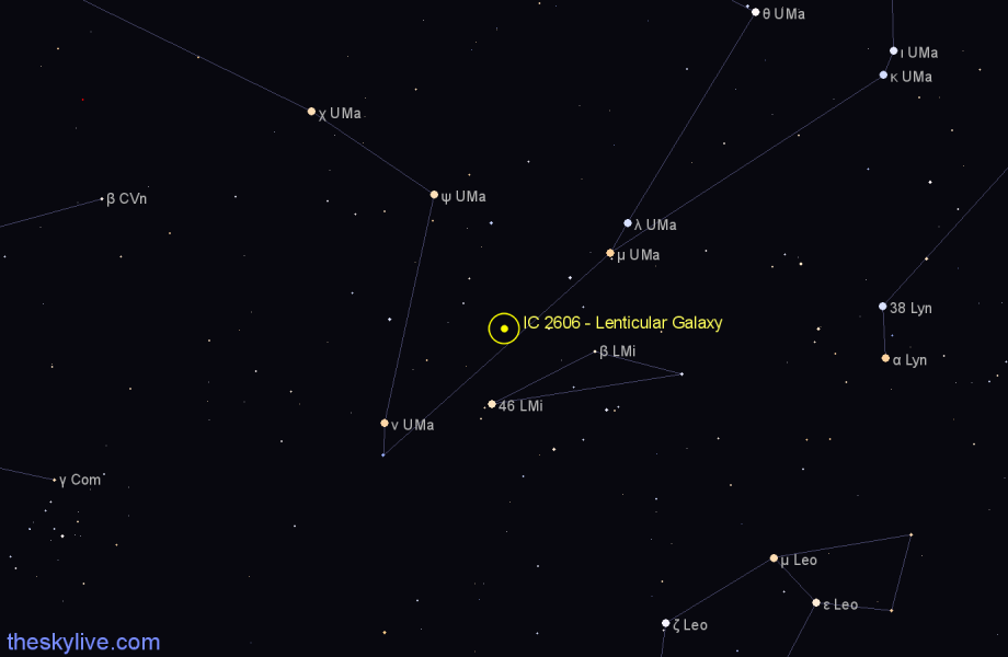 Finder chart IC 2606 - Lenticular Galaxy in Leo Minor star