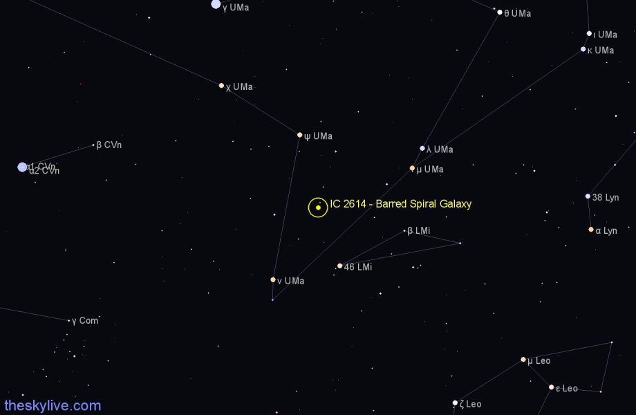 Finder chart IC 2614 - Barred Spiral Galaxy in Ursa Major star