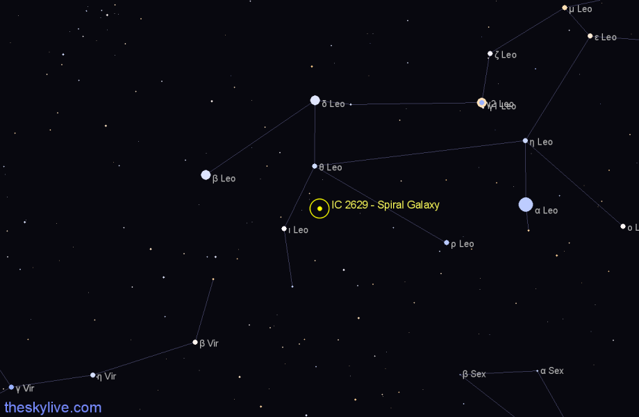 Finder chart IC 2629 - Spiral Galaxy in Leo star