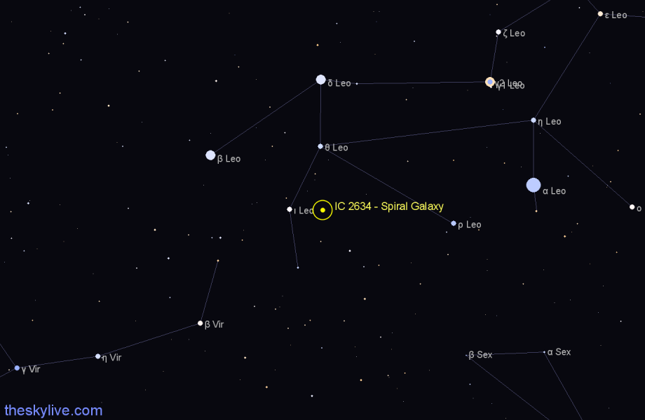 Finder chart IC 2634 - Spiral Galaxy in Leo star