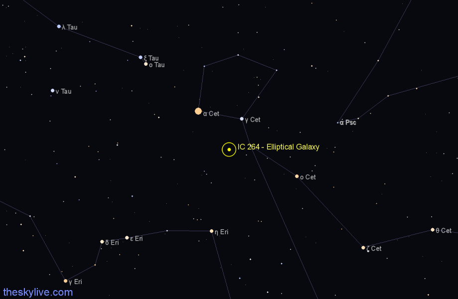 Finder chart IC 264 - Elliptical Galaxy in Cetus star