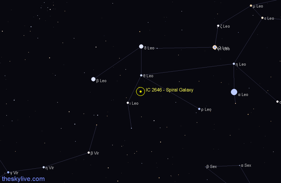 Finder chart IC 2646 - Spiral Galaxy in Leo star