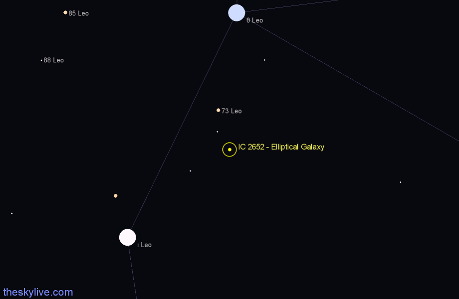 Finder chart IC 2652 - Elliptical Galaxy in Leo star