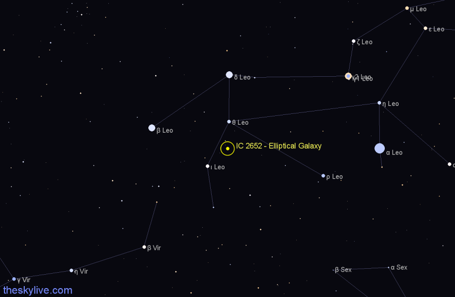 Finder chart IC 2652 - Elliptical Galaxy in Leo star