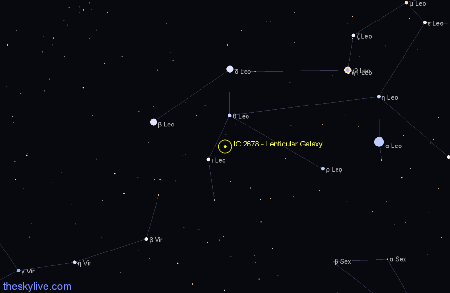 Finder chart IC 2678 - Lenticular Galaxy in Leo star