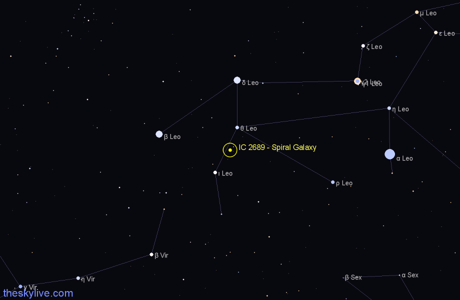 Finder chart IC 2689 - Spiral Galaxy in Leo star